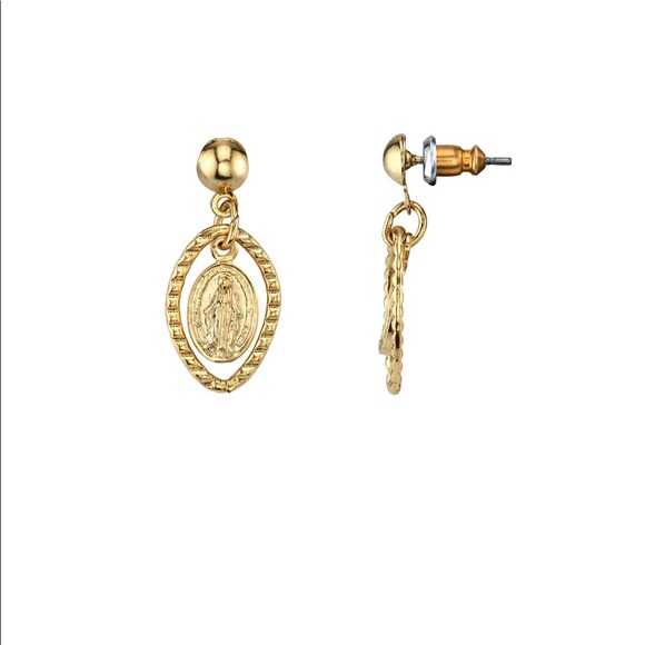 Virgin Mary 14k gold earrings - Picture 2 of 2